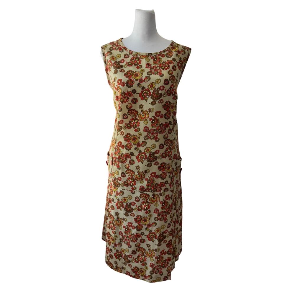 Vintage ‘70s Handmade Floral Print Pleated Sleeveless Midi Dress w/ Pockets
